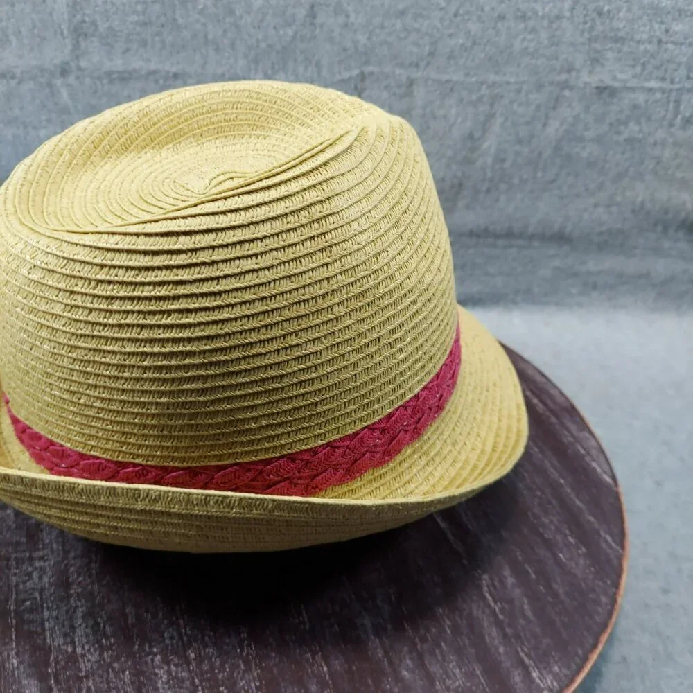 Womens Woven Straw Fedora‎ Hat With Pink Braided Band By Mixit One Size
